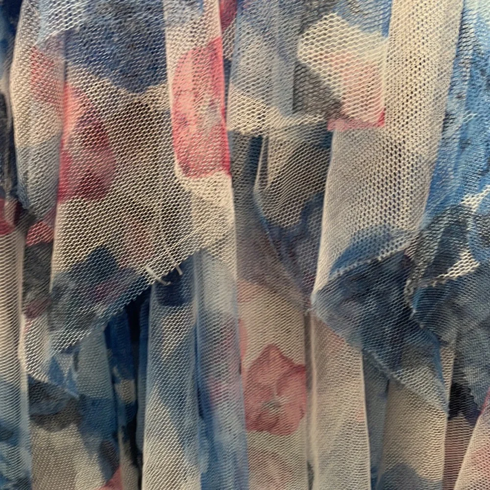 Justice denim & floral toule layered dress spring summer size 14 sleeveless flaw